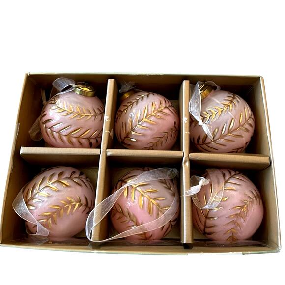 Tinsel & Fir Pink & Gold Glass Christmas Ornaments 3in Set of 6 Holiday Glam New - Picture 11 of 11